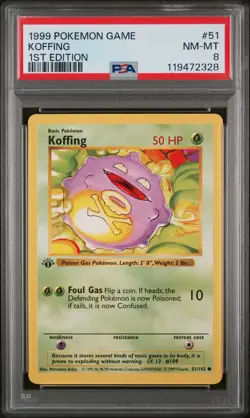 1999 Pokemon Game #51 Koffing PSA 8 1st Edition - Image 1