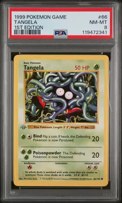 1999 Pokemon Game #66 Tangela PSA 8 1st Edition GREY STAMP - Image 1