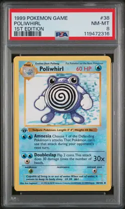 1999 Pokemon Game #38 Poliwhirl PSA 8 1st Edition - Image 1