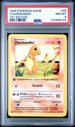 1999 POKEMON GAME 1ST ED #46 CHARMANDER PSA 8 - Image 1
