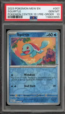Pokemon Squirtle 151 Pre-Order Pokemon Center Stamp Reverse Holo #007 PSA 10 - Image 1