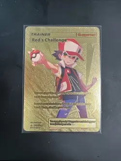Red's Challenge Trainer Gold Foil Fan Art Vinyl Collector Pokemon Card 213/214 - Image 1