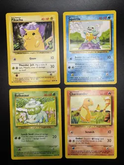 🔥NM+ WOTC VINTAGE BASE SET STARTERS POKEMON CARD LOT 🔥 PIKA SQUIRT BULB CHARM - Image 1
