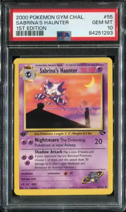 Pokemon Sabrina's Haunter 1st Edition Gym Challenge PSA 10 GEM MINT 2000 #55/132 - Image 1