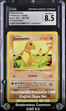 Charmander Pokemon Card 1999 Base Set 46/102 CGC 8.5 Graded Shadowless - Image 1