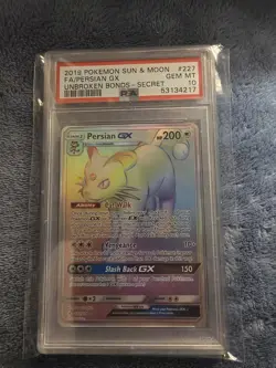 2019 POKEMON SUN & MOON UNBROKEN BONDS SECRET #227 PERSIAN GX PSA 10 - Image 1