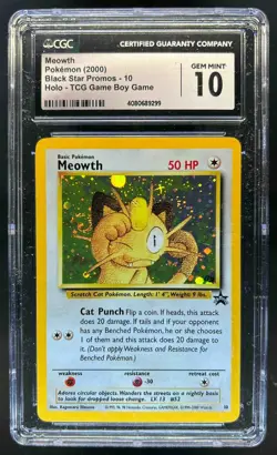 1999 Pokemon Wizards Black Star Promos Meowth #10 CGC 10 - Image 1