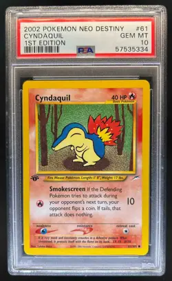 2002 Pokemon Neo Destiny 1st Edition Cyndaquil #61/105 PSA 10 - Image 1