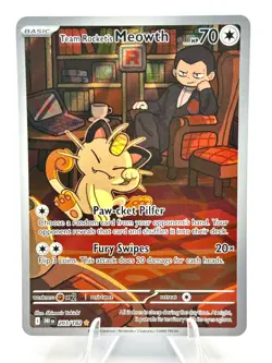 Team Rocket's Meowth 203/182 Destined Rivals Illustration Rare Pokemon NM - Image 1