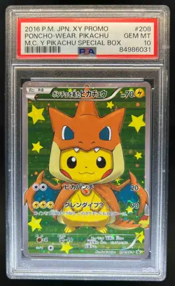 2013-2017 Pokemon XY Promos JP XY-P Poncho-wearing Pikachu #208/XY-P PSA 10 - Image 1