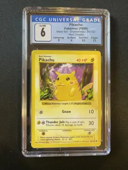 Pikachu Pokemon Base Set Shadowless Red Cheeks #58 CGC 6 - Image 3