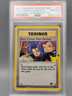 2021 POKEMON CELEBRATIONS CLASSIC COLL #15 HERE COMES TEAM ROCKET!-HOLO PSA 10 - Image 1
