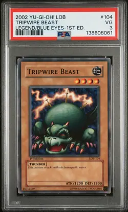 2002 YU-GI-OH! LOB-LEGEND OF BLUE EYES WHITE DRAGON 1ST ED TRIPWIRE BEAST PSA 3 - Image 1