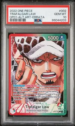 Trafalgar Law Alt Art Leader OP01-002 Errata One Piece ENG Romance Dawn PSA 10 - Image 1