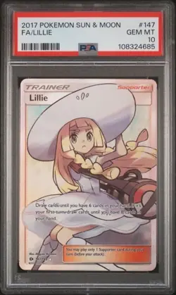 LILLIE 2017 POKEMON SUN & MOON BASE SET FULL ART HOLO RARE 147/149 GRADED PSA 10 - Image 1