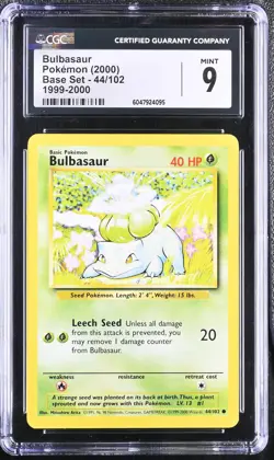 CGC 9 MINT Bulbasaur Base Set UK 4th Print 44/102 1999-2000 Pokemon Card - Image 1