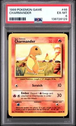 1999 POKEMON BASE SET UNLIMITED #46 CHARMANDER PSA 6 - Image 1