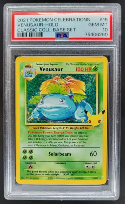 2021 Pokemon Celebrations Venusaur Classic Collection Holo 15/102 PSA 10 BD - Image 1
