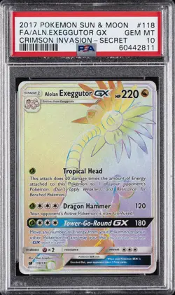 2017 POKEMON SUN & MOON CRIMSON INVASION FULL ART/ALOLAN EXEGGUTOR GX PSA 10 - Image 1