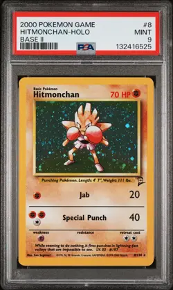 2000 POKEMON BASE SET 2 #8 HITMONCHAN-HOLO PSA 9 - Image 1