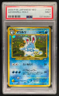 2000 Pokemon Neo Gold Silver to a New World JP Azumarill Rare Holo #184 PSA 9 - Image 1