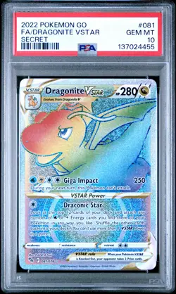 2022 POKEMON GO SECRET #081 FULL ART/DRAGONITE VSTAR PSA 10 - Image 1