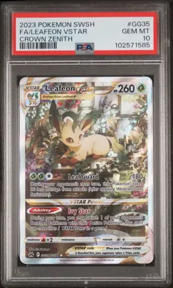 2023 POKEMON SWORD & SHIELD CROWN ZENITH #GG35 FULL ART/LEAFEON VSTAR PSA 10 - Image 1