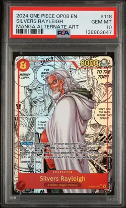 2024 ONE PIECE OP08-TWO LEGENDS MANGA ALTERNATE ART #118 SILVERS RAYLEIGH PSA 10 - Image 1