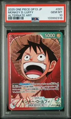 Monkey D. Luffy OP13-001 Japanese One Piece Carrying on His Will Alt Art- PSA 10 - Image 1