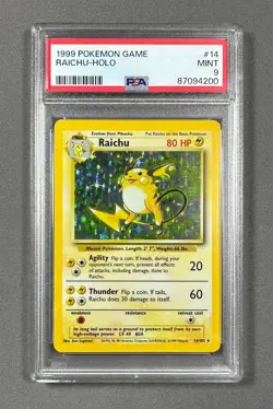 1999 Pokemon BASE SET Raichu HOLO Graded PSA Mint 9; 14/102 - Image 1