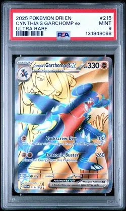 2025 POKEMON DRI EN-DESTINED RIVALS ULTRA RARE #215 CYNTHIA'S GARCHOMP EX PSA 9 - Image 1