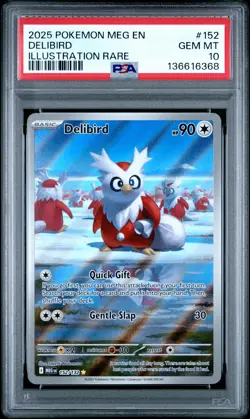 2025 POKEMON MEG EN-MEGA EVOLUTION ILLUSTRATION RARE #152 DELIBIRD PSA 10 - Image 1