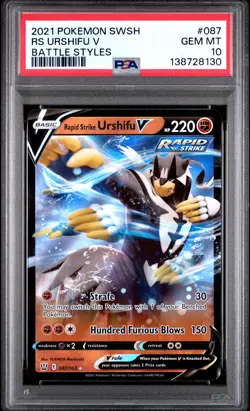 2021 POKEMON SWORD & SHIELD BATTLE STYLES #087 RAPID STRIKE URSHIFU V PSA 10 - Image 1