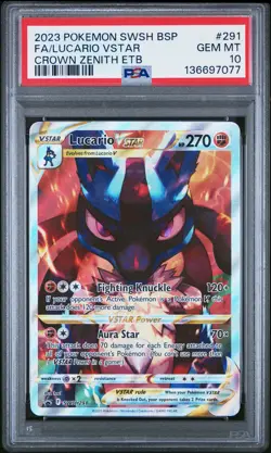 2023 POKEMON SWSH BLACK STAR PROMO #291 FULL ART/LUCARIO VSTAR PSA 10 - Image 1