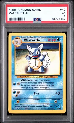 1999 POKEMON BASE SET UNLIMITED #42 WARTORTLE PSA 5 - Image 1