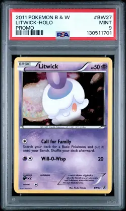 PSA 9 Litwick #BW27 Pokemon 1990 BLACK & WHITE PROMO Holo C01 - Image 1