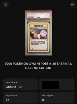 PSA 10 1st Edition Sabrina’s Gaze POP 64 2000 Pokemon Gym Heroes #125 Card First - Image 4