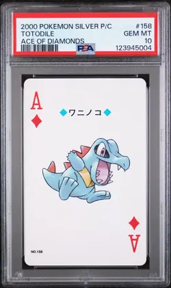 2000 POKEMON SILVER VERSION PLAYING CARDS ACE OF DIAMONDS #158 TOTODILE PSA 10 - Image 1