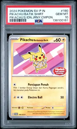 2024 POKEMON INDONESIAN JOURNEY CAMPAIGN #190 PIKACHU IN BATIK SHIRT PSA 10 - Image 1