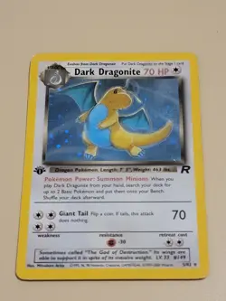 1st Edition Dark Dragonite Holo Rare 5/82 Team Rocket Pokemon HP Card Vintage - Image 1