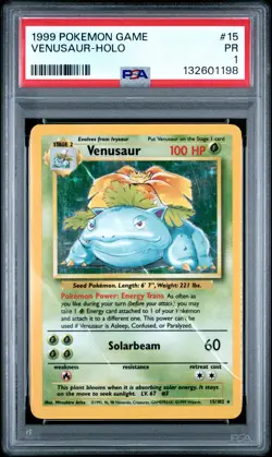 1999 POKEMON BASE SET UNLIMITED #15 VENUSAUR-HOLO PSA 1 - Image 1
