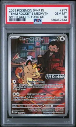 2025 POKEMON INDONESIAN SV-P PROMO #253 TEAM ROCKET'S MEOWTH PSA 10 - Image 1