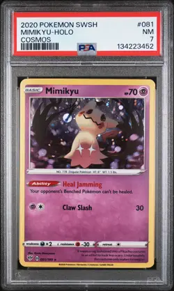 2020 POKEMON SWORD & SHIELD DARKNESS ABLAZE COSMOS #081 MIMIKYU-HOLO PSA 7 - Image 1