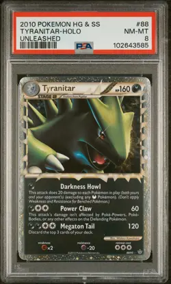 2010 POKEMON HEARTGOLD & SOULSILVER UNLEASHED #88 TYRANITAR-HOLO PSA 8 - Image 1