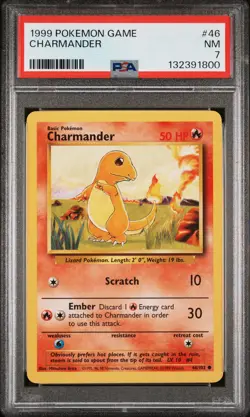 1999 POKEMON BASE SET UNLIMITED #46 CHARMANDER PSA 7 - Image 1