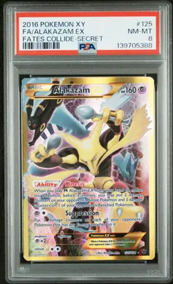 2016 POKEMON XY FATES COLLIDE SECRET #125 FULL ART/ALAKAZAM EX PSA 8 - Image 1
