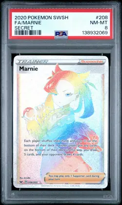2020 POKEMON SWORD & SHIELD SECRET #208 FULL ART/MARNIE PSA 8 - Image 1
