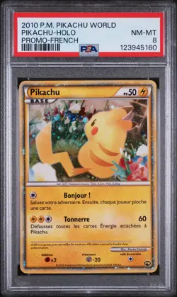 2010 POKEMON WORLD COLLECTION FRENCH-DO NOT USE PIKACHU-HOLO PSA 8 - Image 1