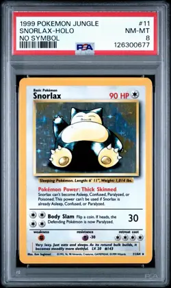 1999 POKEMON JUNGLE NO SYMBOL #11 SNORLAX-HOLO PSA 8 Rarer than 1st Edition - Image 1