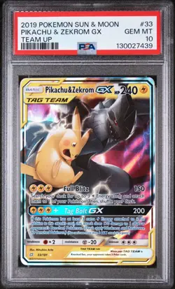 2019 Pokemon Sun & Moon Pikachu Zekrom GX Team Up #33 PSA 10 Gem Mint - Image 1